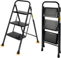 Valeo 3 Step Ladder, Step Stool with Wide Anti-Slip Pedal, 330 lbs Capacity,Step Ladder Folding Step Stool for Adults, Lightweight Steel Portable ladders for Home Kitchen & Office,Black