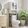 USHOWER Over The Toilet Storage Cabinet, Bathroom Organizer with Tempered Glass Doors, Thicken Metal Stand & MDF Wood, Freestanding Space Saver, White