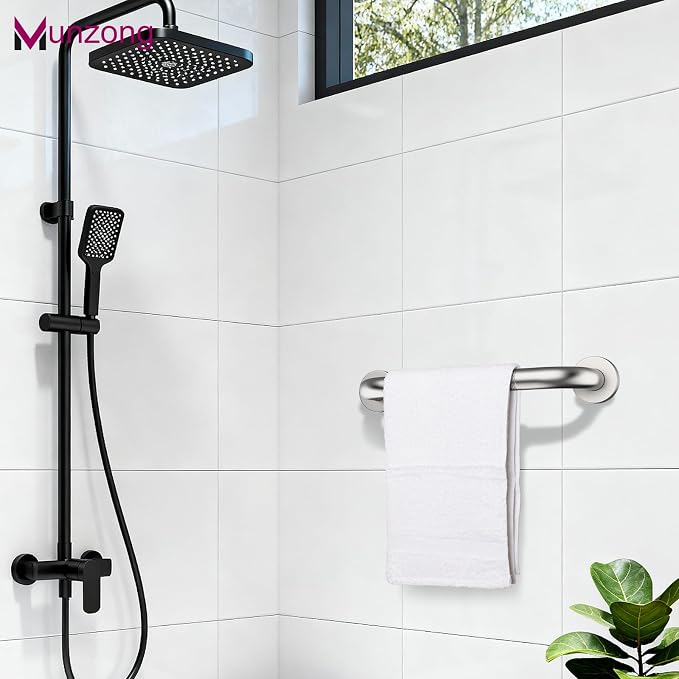 12 Inch Anti Slip Shower Safety Bars,Munzong Bathroom Grab Bars for Bathtubs and Showers,Brushed Nickel Knurled Handicap Balance Bar,Safety Hand Rail Support Elderly Senior Bath Handle