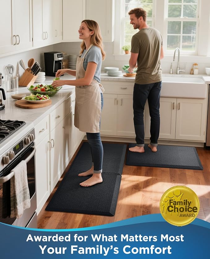 Ophanie Kitchen Mats for Floor, 1/2 inch Thick, 20x32 Anti Fatigue Cushioned Mat, Kitchen Rugs, Waterproof, Comfort Ergonomic Standing Mat for Office, Home, Sink, Black Non-Slip Ridged Bottom