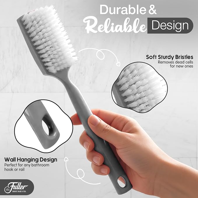 Fuller Brush Bath Brush with Long Handle - 13 Inch Back Scrubber for Shower - Gentle Exfoliating Body Brush for Wet or Dry Brushing - Ergonomic Non-Slip Grip with Hanging Hole – Dove Gray