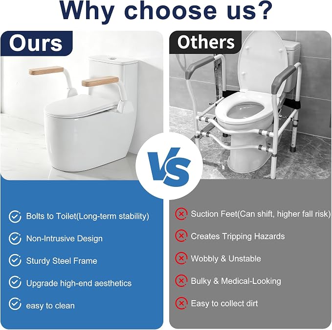 Toilet Safety Rails for Seniors with Space Saving Flip-Up Armrests, Toilet Support Rails for Seniors and Disabled, Pregnant Women, Grab Bars Toilet Safety Frame for Bathroom, Oak