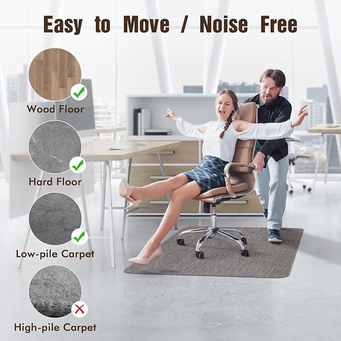 Blvornl Office Chair Mat for Hardwood Floor, 50"x 63" Desk Chair Mat for Hard Wood, Large Anti-Slip Hard Floor Protector Rolling Chair Mat, PVC Mat Desk Rug for Office Home, Dark Grey