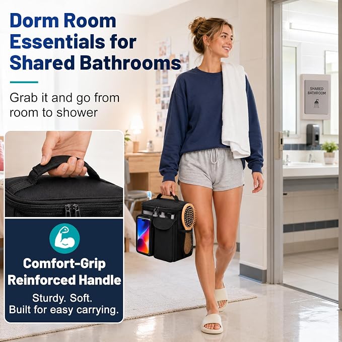 Dorm Room Essentials for Guys Girls, Mesh Shower Caddy Portable, Large Capacity Toiletry Shower Bag with Hanging Hook for Full-Sized Bottles, Multi-Pocket Organizer for College Gym Camping Travel