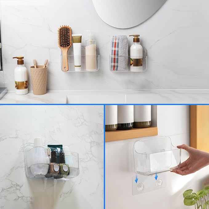 Diesisa 2pc Acrylic Wall Mount Organizer, Small Adhesive Clear Cabinet Door Organizer,Acrylic Shelves for Wall,No Drilling Hang Walls,with Self Adhesive Tape, for Bathroom, Kitchen, Living Room
