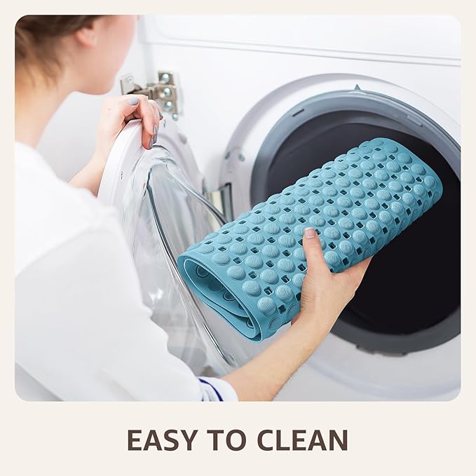 OTHWAY Bath Tub Shower Mat Non Slip, Bathtub Floor Liner Mats for Inside Shower Bathroom, Suction Cups and Drain Holes for Feet Scrubbing, Machine Washable, Soft on Feet, 35x16 Inch, Blue