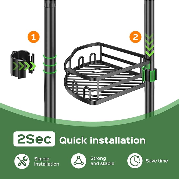 HAMITOR Shower Caddy Tension Pole: Rustproof Quick Install Corner Bathroom Organizer Shelf on Floor for Renters - 4-Tier Large Capacity Storage Rack with Soap Holder for Apartment -47-121 Inch/Black
