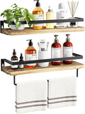 AMADA HOMEFURNISHING Bathroom Shelves with Towel Bar, Floating Shelves, Wall Shelves for Bathroom/Living Room/Kitchen/Bedroom, Light Brown, Set of 2 - AMFS01