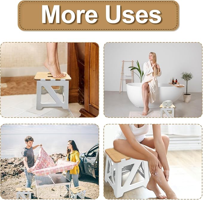 Shower Stool for Shaving Legs, 1 Pack Foot Rest Folding Stool Step to Shave Legs Shaving for Inside Shower Foldable Small Waterproof Plastic Corner Khaki White