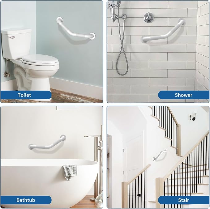 16 Inch Angled Shower Grab Bar White, Munzong 2 Pack Anti Slip Bathroom Grab Bar, Knurled Bathroom Balance Bar,Safety Hand Rail Support Handicap Elderly Injury Senior Assist Bath Handle-1.25” Tube