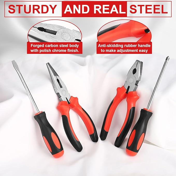 Tool Set with 3.6V USB Electric Screwdriver, Portable Tool Set with Storage Case, Complete Hand Tools for Apartment, Office & Daily DIY Repairs, for Men & Women