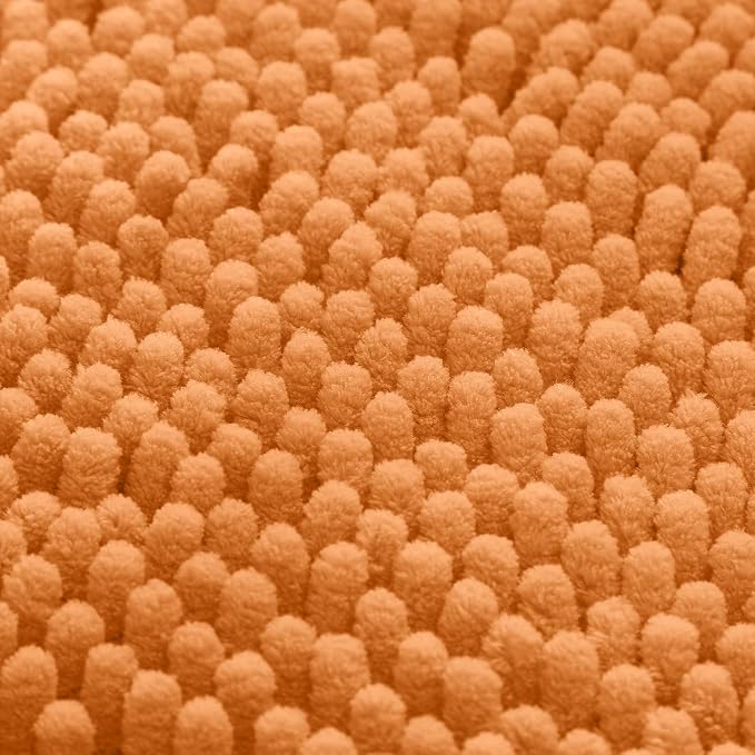 HOMEIDEAS 3 Pieces Bathroom Rugs, Ultra Soft Non Slip Absorbent Chenille Toilet Bath Mat Set (Orange)