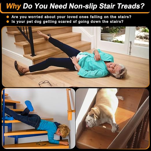SMILOOL Clear Non Slip Stair Treads for Wooden Steps Indoor 5 Pack 4" x 40" Pre-Cut Anti Slip Stair Strips for Wood Stairs, Grip Tape Transparent Step Tread Grips for Dogs Kids and Pets, Waterproof
