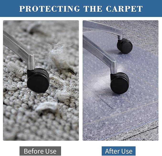 Tydle Chair Mat for Carpet, 36" x 48" Office Chair Mat for Carpeted Floors, Heavy Duty Rolling Computer Under Desk Mat with Grips, Floor Protector Mat for Home Office (Clear)