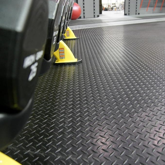 3mm Thin Diamond-Plate Rubber Flooring Roll, 2X 4 ft Waterproof Anti Slip Mat, Multi-Purpose Easy Clean Floor Protector for Garage, Laundry Room, Gym, Kennel