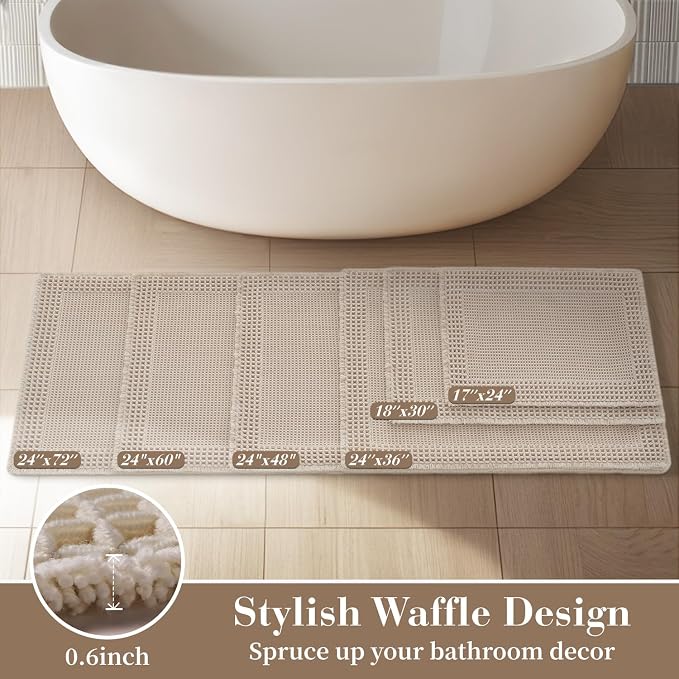 RESARE Waffle Bath Mat for Bathroom, Super Absorbent Bathroom Rugs Non Slip Machine Washable, Ultra Soft Quick Dry Boho Bath Rugs with Tassels, Farmhouse Home Decor Accessories, 20"x32" Pale Beige