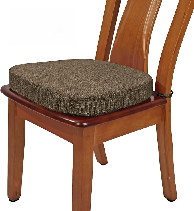 BUYUE Thickened 2.5" Friendly Woven Fabric Dining Chair Cushion, U-Shape High Density Foam Comfortable Chair Pad for Kitchen, Slip Resistant Indoor Seat Cushion (1 Piece, Brown)