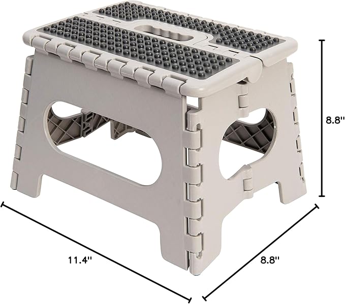 Simplify 9 Inch Ant-Skid Folding Step Stool | Collapsible | 200 Pound Capacity | Durable | Portable | Kitchen | Bathroom | Garage | White