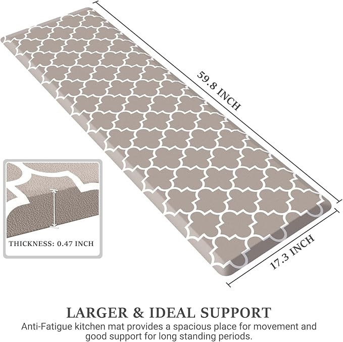 WISELIFE Kitchen Runner Rugs Anti-Fatigue mats,17.3"x 60",Non Slip Waterproof Ergonomic Comfort Mat for Kitchen, Floor Home, Office, Sink, Laundry,Khaki
