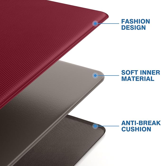 StepRite Kitchen Mats, 2PCS Kitchen Rugs, Cushioned Anti Fatigue Kitchen Mats for Floor, Non-Slip Standing Desk Mat, Waterproof Kitchen Rug Set for Kitchen, Floor, Office, 17.3"x30"+17.3"x70", Red