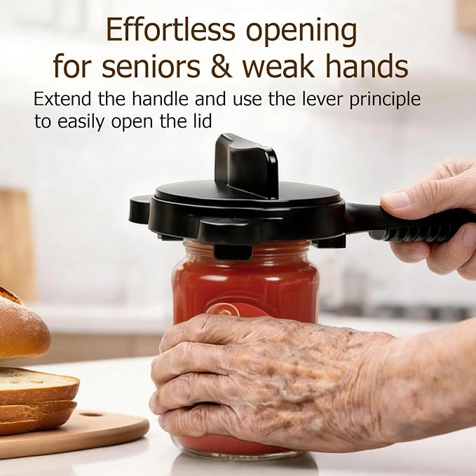 4-in-1 Jar Opener, Adjustable Jar Opener for Seniors, Kitchen Tool Designed Specifically for Seniors and Those with Limited Physical Strength, Suitable for Beer, Salad Dressing, Jar (Black)