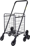 dbest Products Stair Climber Cruiser Cart Shopping Grocery Rolling Folding Laundry Basket on Wheels Foldable Utility Trolley Compact Lightweight Collapsible, Black