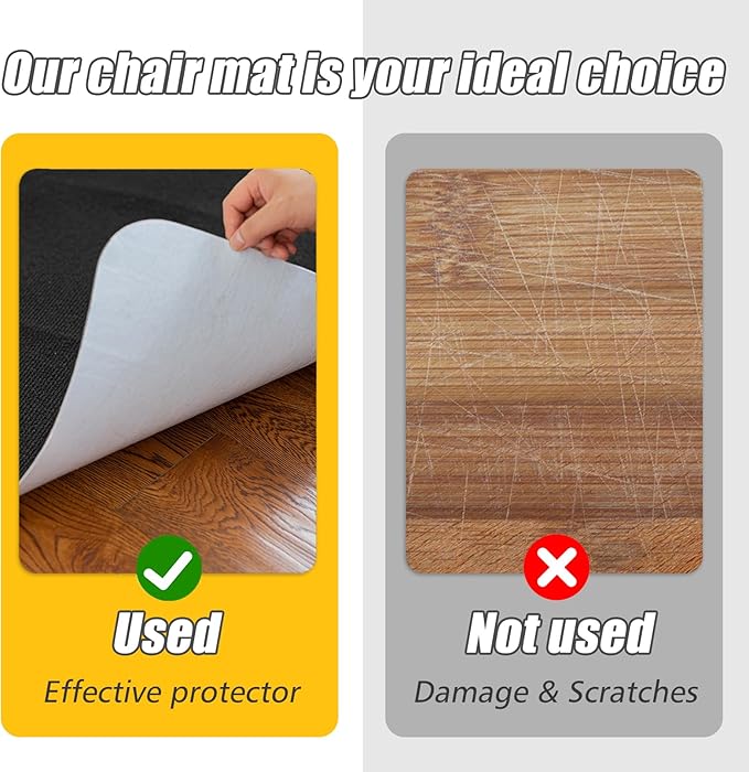 Sycoodeal Office Chair Mat for Hardwood Floor,Office Computer Gaming Chair Mat for Tile Floor,Large Floor Protector Rug,Anti-Slip,Easy to Clean,Pure Black(48"x36")
