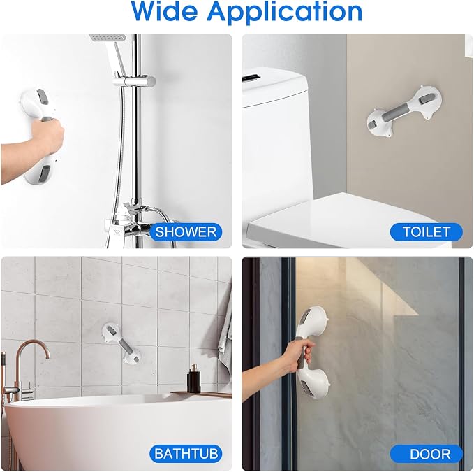 Suction Grab Bar with Safety Indicator for Bathtub Shower Bathroom, Heavy Duty Handrail Removable Reusable for Elderly Disabled and Kids, Anti-Slip Grip, No Drilling Tool Free, Waterproof Grey