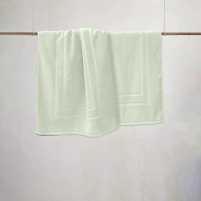 Feather & Stitch 2 Piece Towel Like Bath Mats (30x21 Inch) 100% Cotton Terry Bath Mats, Bathroom Shower Floor Mats [NOT A Bathroom Rug], Soft Absorbent Washable Mats - Frost