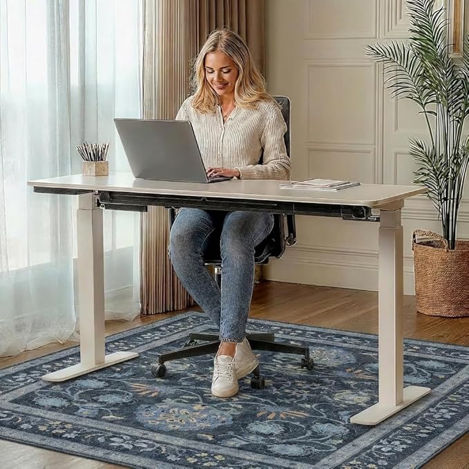 48"x72" Office Chair Mat for Hardwood Tile Floor, Under Desk Carpet Protector for Rolling Computer Chair Mat, Machine Washable Area Rug, Anti-Slip 1/5" Thick Low Pile Thin Vinyl Floor Mat, Grey Blue