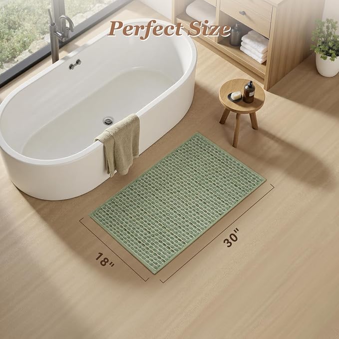 AMOAMI Unique Woven Bath Mat, Super Absorbent Non Slip Bath Mat, 18" x 30", Sage