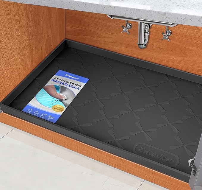 SIKADEER 22" x 22" Under Sink Mat Waterproof, Silicone Mat Kitchen Drawer Shelf and Cabinet Liner, Sink Protector for Kitchen Organizers and Storage, Boot Tray Pet Food Mats