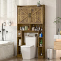 Over The Toilet Storage Cabinet, Farmhouse Toilet Cabinet Rack with Barn Doors, Space Saving Bathroom Organizer with Shelves, Toilet Paper Holder and Towel Rack for Bathroom,Restroom,Laundry, Brown