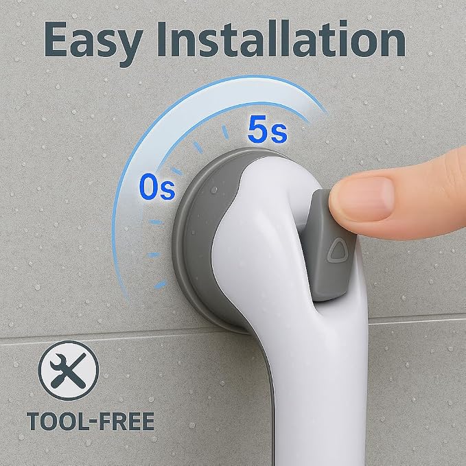 Grab Bars for Bathtubs and Showers, Shower Grab Bars for Seniors, Shower Handles for Elderly Suction, Safety Bars for Showers and Walls (16 Inches - 2PK), Gray, CIV_SGB_2SC_16.5IN_2PK