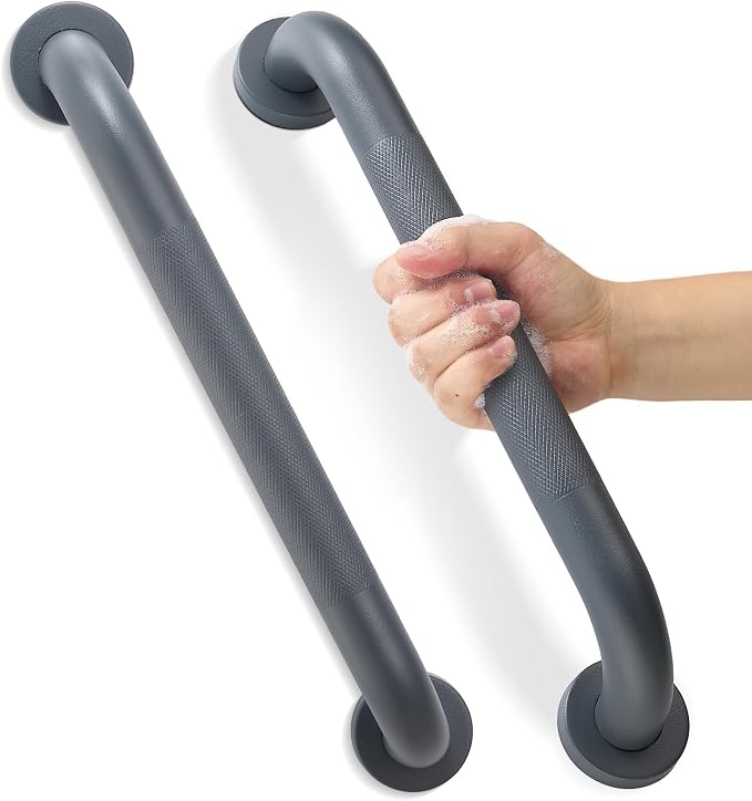 Grab Bars for Shower, Zynuhmo 2 Pack 16 Inch Anti Slip Stainless Steel Bathroom Safety Shower Grab Bar Handrails for Handicap Injury Pregnant Senior Assist Shower Handles(Gun Grey, 1.25" Diameter)