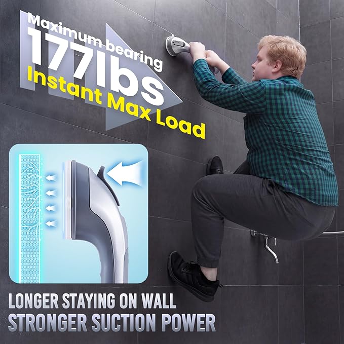 TAILI Shower Grab Bar 2 Pack 16 Inch Suction Grab Bars for Bathtubs & Showers, Heavy Duty Shower Handle Removable Shower Handrails for Elderly and Seniors, No Drilling Waterproof, Silver,G9