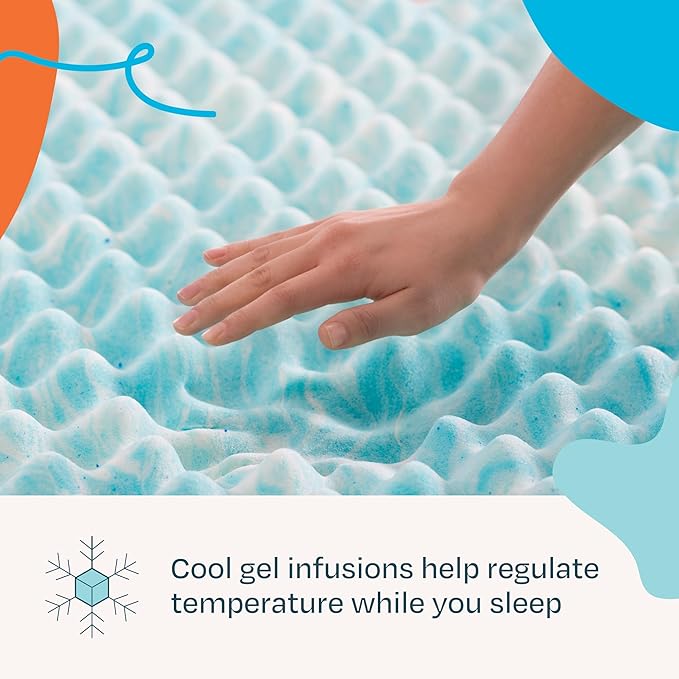 Linenspa 3 Inch Gel Memory Foam Mattress Topper – Egg Crate Style, Reversible for two feels – Promotes Airflow & Relieves Pressure Points – Twin