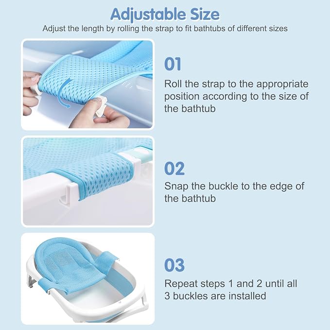 Colorlife Baby Bath Seat Support Net Infant Bathing Seat Support Mat, Adjustable Comfortable Non-Slip Three-Pointed Baby Shower Net Bathtub Sit Up Mesh for Newborn 0-12 Months-Blue(No Bathtub)