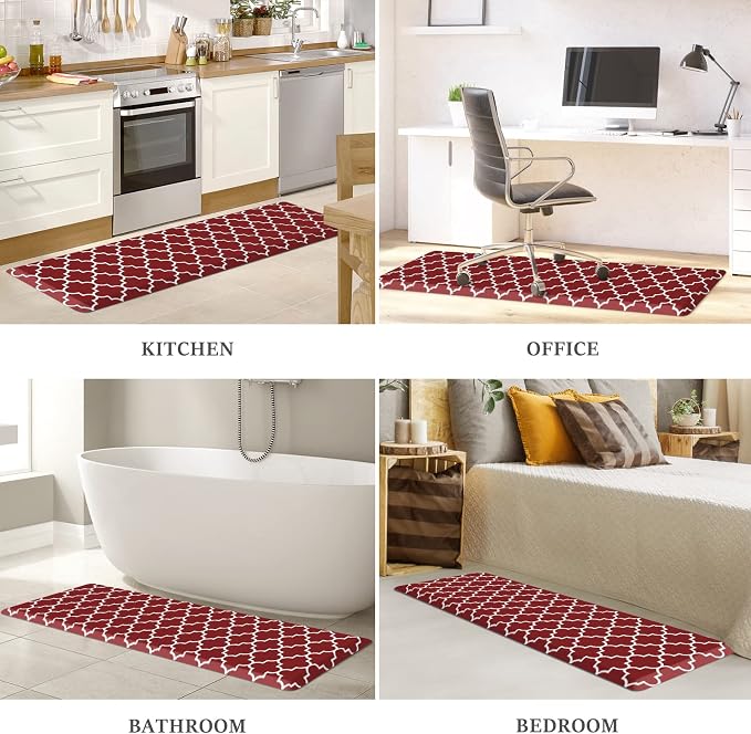 WISELIFE Kitchen Runner Rugs Anti-Fatigue mats - 4/5 Inch Non Slip Waterproof Ergonomic Comfort Mat for Kitchen, Floor Home, Office, Sink, Laundry (17.3"x 60",Red)