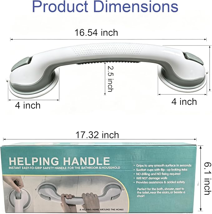 Grab Bars for Bathtubs and Showers 2 Pack Suction Grab Bar, Heavy Duty Shower Handle Removable Bath Handrails for Seniors and Elderly, Bathroom Safety Grip No Drilling Waterproof,Grey
