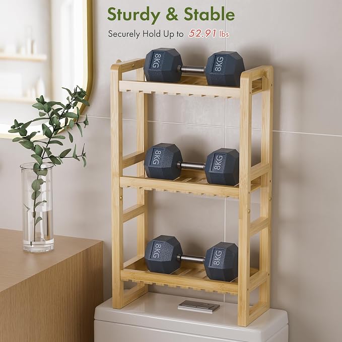 AmazerBath Bamboo Over The Toilet Storage Shelf - 3-Tier Bathroom Organizers and Storage Shelves, 2 in 1 Dual Stable Above Over Toilet Bamboo Shelf Home Storages Rack for Small Bathroom, Space Saver