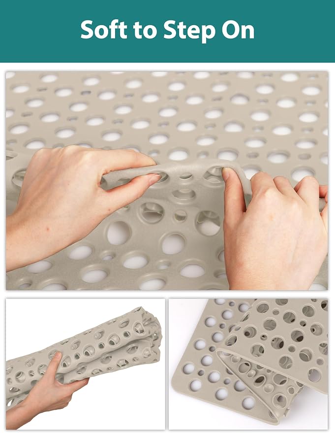 Extra Large Shower Mat, Yonala 47 x 32 Inch Non Slip Shower Mats for Inside Shower, Soft TPE Shower Floor Mat with Suction Cups and Drain Holes, Machine Washable Bathroom Shower Mat, Easy to Clean