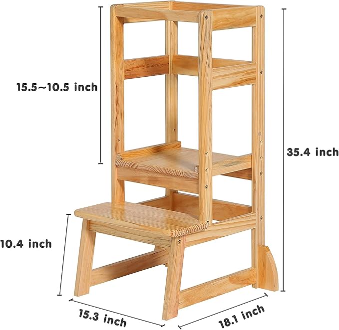 SDADI Mother's Helper Adjustable Height Step Stool Safety Counter Level Learning Toddler Tower for Kitchen and Bathroom, Natural
