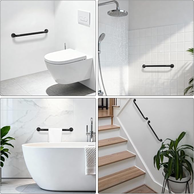 Matte Black Grab Bar 24 Inch, iHansee Anti-Slip Bathroom Grab Bar w/Knurled Texture Grip, Stainless Steel Safety Handrail for Toilet Bathtub, Wall-Mount Shower Handle Handicap Bars for Senior Elderly