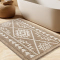 Waffle Bath Mat, Boho Woven Modern Bath Rug Absorbent Non Slip, Ultra Soft Bathroom Mats, Machine Washable Knit Bath Rugs with Triangle Border for Bathroom, Bedroom, Kitchen, 32"x20", Beige & White