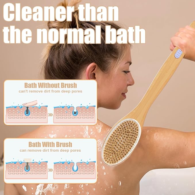 Back Scrubber for Shower,Bath Brush with Long Handle,Men and Women (Blue) | Bath Brush Body Exfoliator for Wet or Dry Brushing