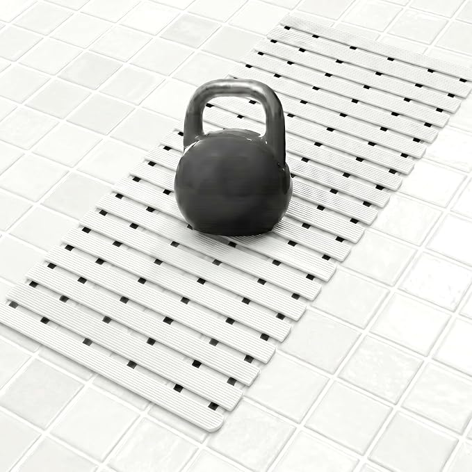 AceOrbit Weighted Non Slip Bath Mat for Textured tub, Heavy Duty Anti Slip Bath Mat for Bathtub and Shower Surfaces, Without Suction Cups for Textured, Reglazed, Refinished Tub(White,32 x 17 Inch)
