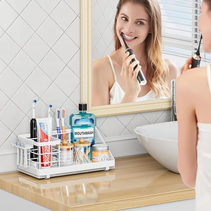 Toothbrush Holders Instant-Drying Organizer - Bathroom Countertop/Wall Mounted Electric Toothbrush Holder - Toothbrush Head Toothpaste Holder, Bathroom Counter Organizers and Storage, White