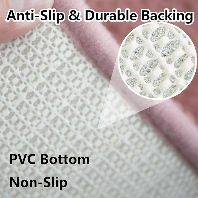 Bathroom Rugs Chenille 3-Piece Extra Soft and Absorbent Shag Bathroom Rugs, Machine Wash Mat, Strong PVC Non-Slip Underside, Plush Carpet Mats (Deep Pink)