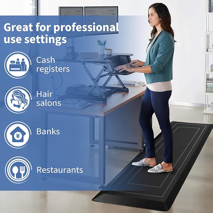 UKISS 9/10"" Extra Thick Cushioned Anti Fatigue Kitchen Mat, Waterproof High Density Foam Standing Desk Mat, Non-Slip Ergonomic Comfort Mat for Kitchen, Office,Workstation Black (Black, 20" X 48")